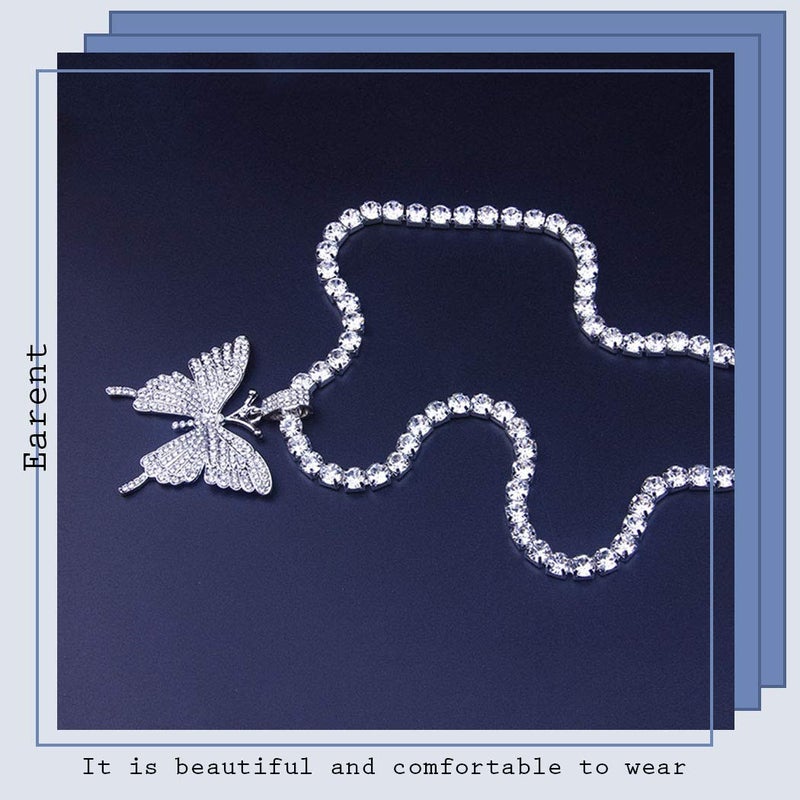 EARENT قلادة فراشة EARENT فضية مع كريستالات تشوكر لعيد الميلاد وزينة رأس السنة للنساء - Image 3